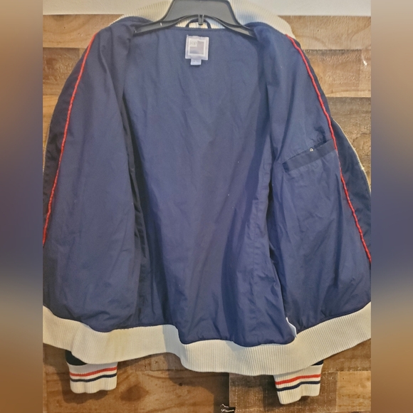 Vtg JC Penney Blue Bomber Jacket Lined Red White Blue Trim USA Vibes Mens S Lrge - Picture 7 of 13